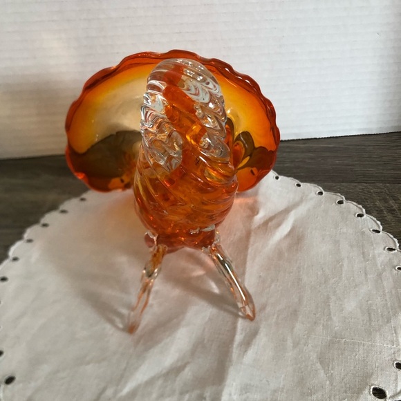 Vtg Orange Hand Blown Glass Cornucopia - Picture 6 of 14